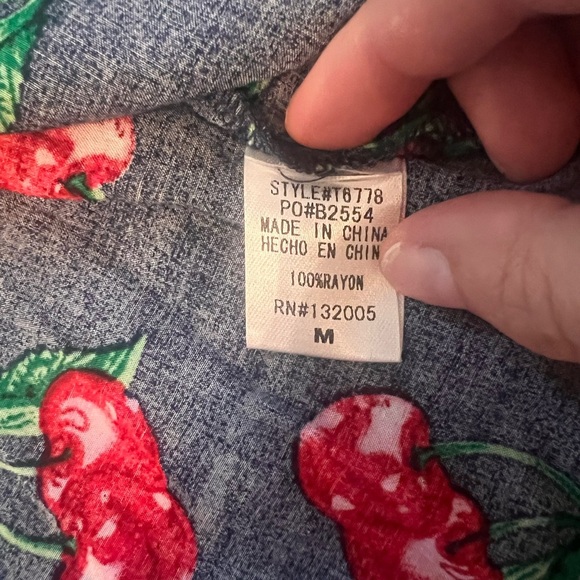 Entro Blue and Red Ruffled Off the Shoulder Blouse with Fruit Print - M - Picture 5 of 6